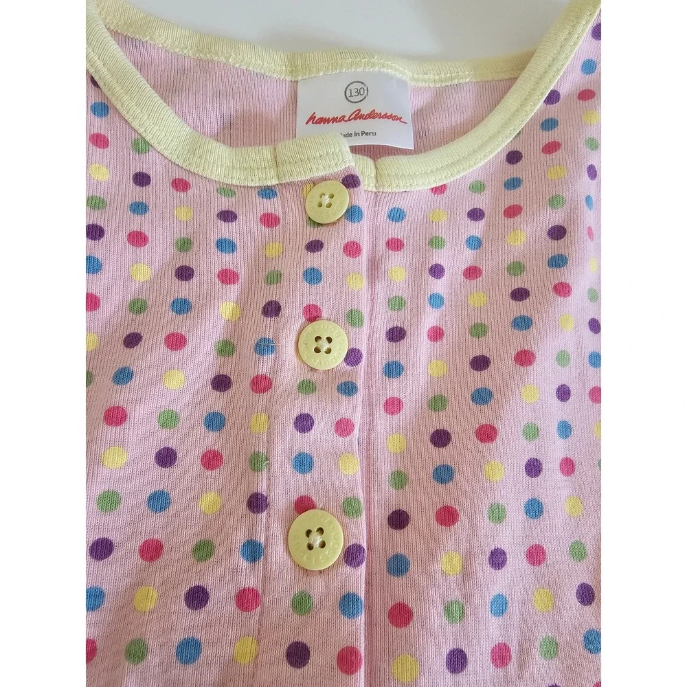 Hanna Andersson Girls Pink Polka Dot Cotton Playground Dress Size 130/8 years